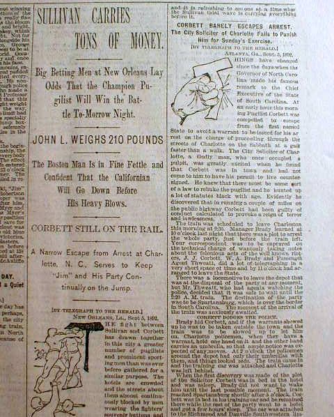   bound volume newspapers JAMES J CORBETT defeats JOHN L SULLIVAN Boxing