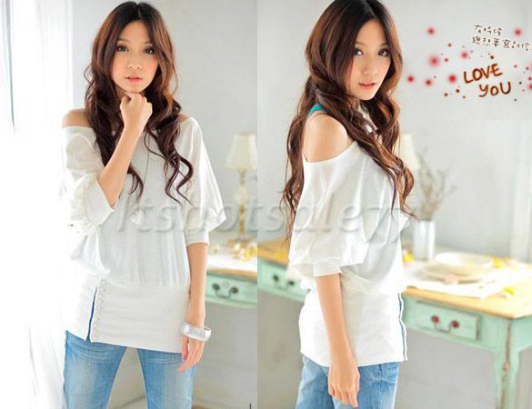 Sexy Trendy OFF Shoulder Top T Shirt Buttons Blouse New  