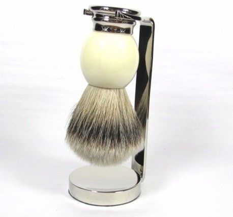 Pure Badger Shaving Brush w/Glass Handle & Stand 810 788475000731 