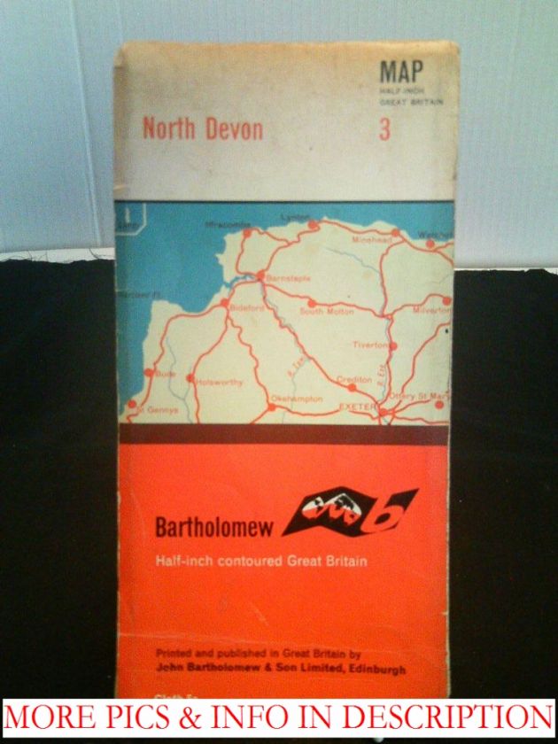 Bartholomew half inch contoured cloth map of North Devon, Great 