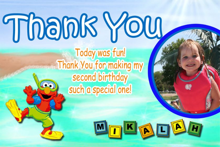 Swim or Beach Party Elmo Sesame Street Thank You Cards  