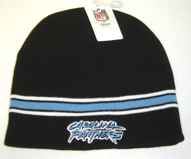 NEW NFL Carolina Panthers Beanie Black & Blue Knit Skull Cap Straight 