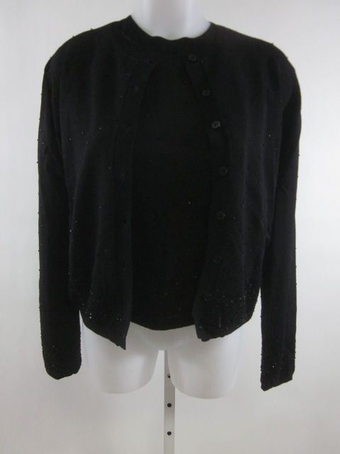 CALVIN KLEIN Blk Embellished Cardigan Sweater Set Sz L  