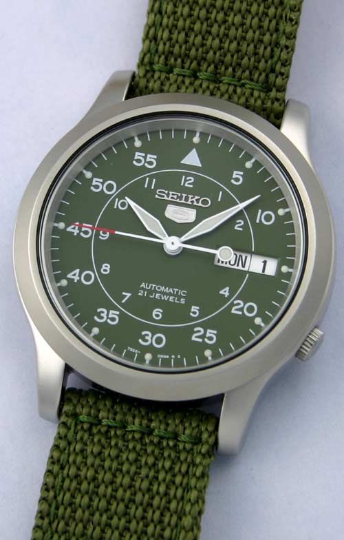 SEIKO AUTOMATIC ARMY AVIATOR WATCH TOUGH BAND SNK805  