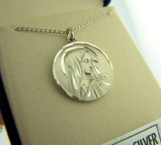 Sterling Silver Mother Mary Necklace Chain Medal In Box  