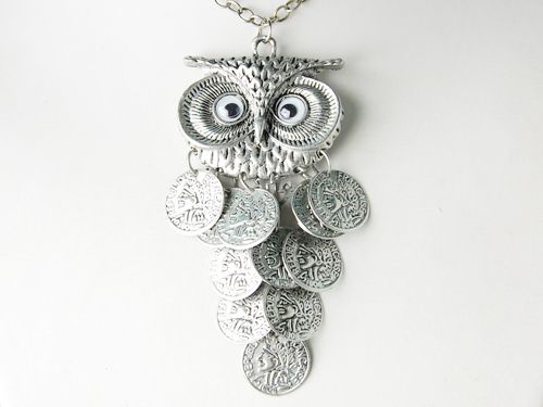 Dangle Coin Body Big Eyed Owl Bird Metallic Alloy Tone Costume Pendant 