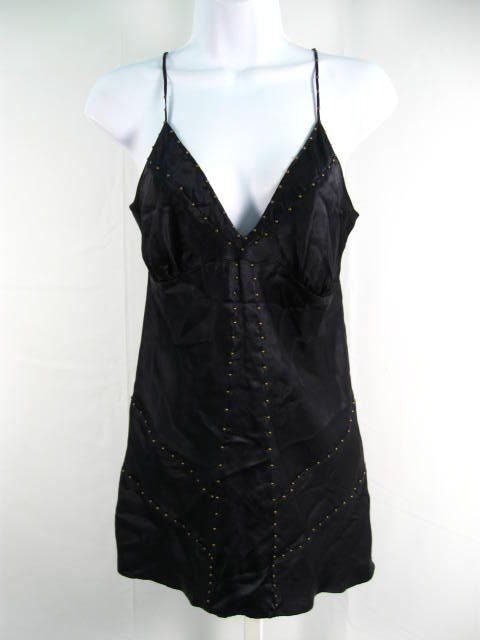 EMMA & SAM Black Silk Studded Sleeveless Tank Top M  