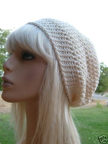 Offwhite Cream TAM Hat Slouchy rasta Hippie Crochet S  