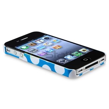 Light Blue w/ White Dot Rear Hard Case Cover+PRIVACY FILTER for iPhone 