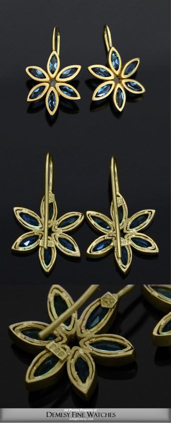 Slane & Slane 18K Yellow gold Fenestra Blue/Green Topaz Earrings