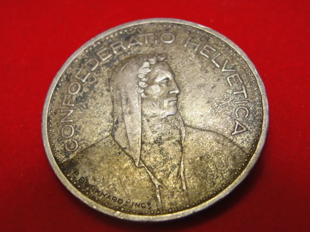 1931 SWISS 5 FRANC CONFOEDERATIO HELVETICA COIN  