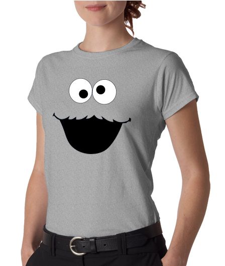 Cookie Monster Face Cartoon Ladies Tee Shirt  