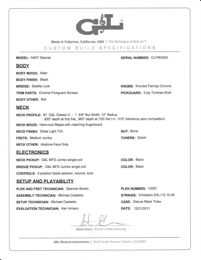 Build Sheet for This Guitar