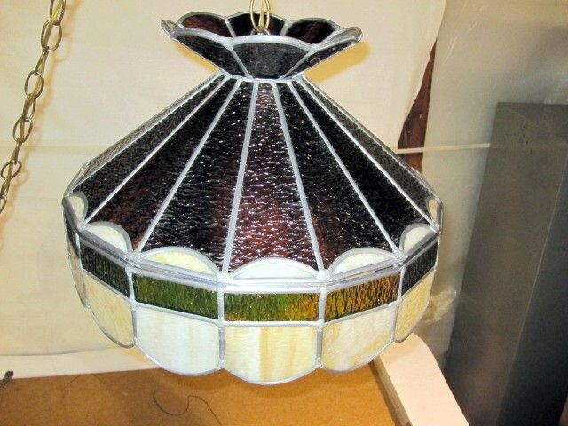 Vintage Tiffany Style Chandelier Swag Lamp Stain Glass  