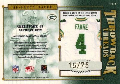 BRETT FAVRE AUTO 2002 ELITE THROWBACK THREADS DUAL JERSEY AUTOGRAPH 