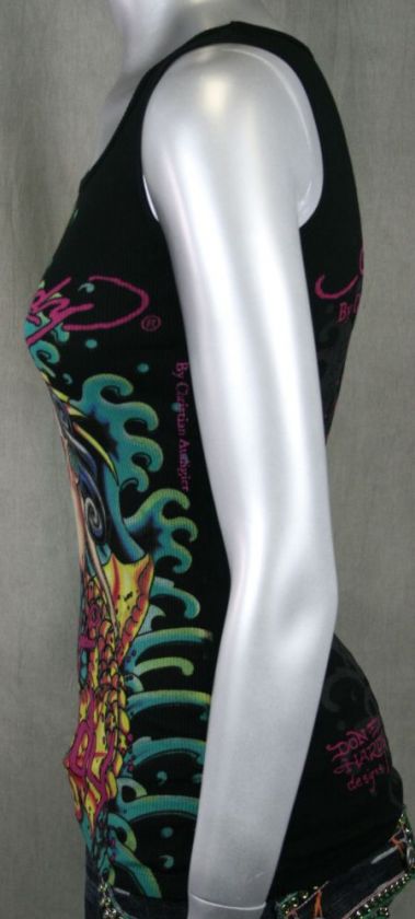 ED Hardy Womens Tank Mermaid Surf Hardy Black One Size  