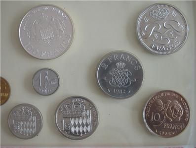 MONACO 11 Coins 1982 Mint Set KM SS6 Scarce  