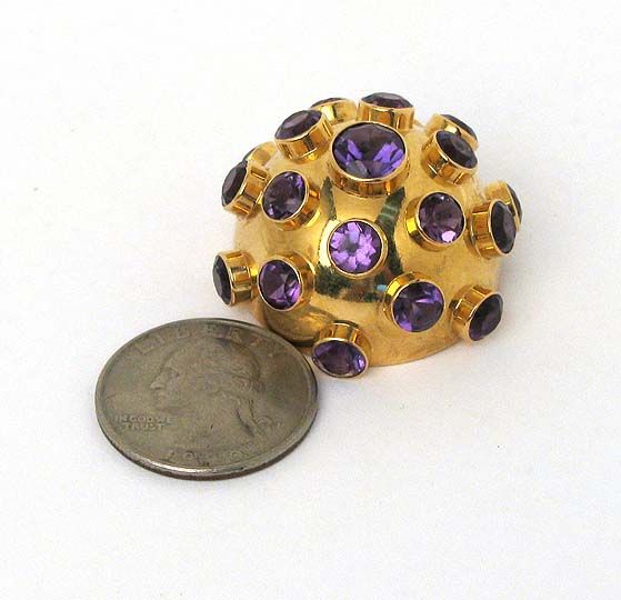 ROBUST 18K GOLD & 13 CARATS AMETHYST SPUTNIK PIN BROOCH  