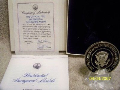   SILVER Bullion1977Jimmy Carter Inaugural Medal in BOX w/COA  