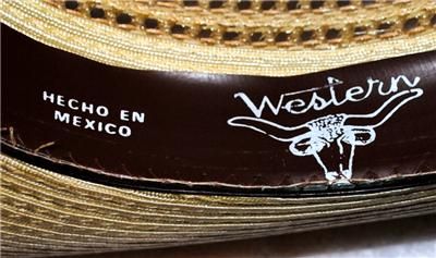 SOMBRERO STRAW HAT PEREZ WESTERN VERY STIFF Sz 7 1/4  