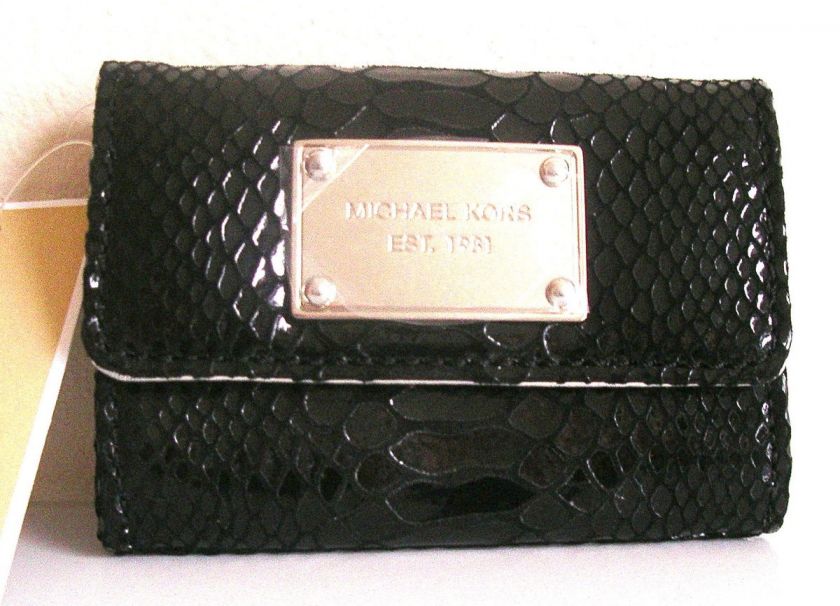 NEW Michael Kors BLACK Patent Snake LEATHER Key Organizer CREDIT CARD 