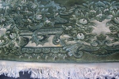 Rare Chinese Hand Made Oriental Green Floral Sculpted Rug Carpet 9 x 