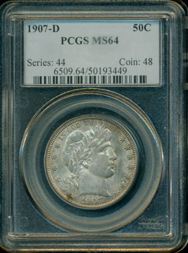 1907 D BARBER HALF DOLLAR PCGS MS64  