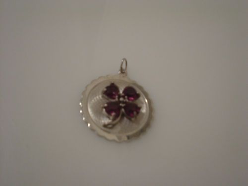 Circular M&M Sterling charm w/ clover in purple stones  