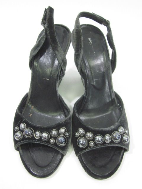 SIGERSON MORRISON Black Velvet Open Toe Wedges Sz 8.5 B  