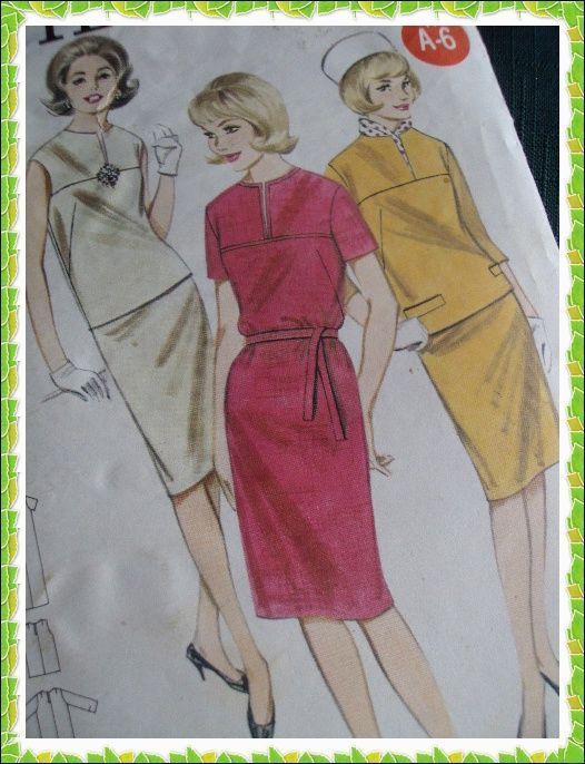 VINTAGE 60s Secretary Slim Dress Top Skirt Pattern DIY  