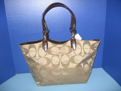 COACH 16175 24CM KHAKI SIGNATURE SATIEEN TOTE PURSE HANDBAG BAG NEW 