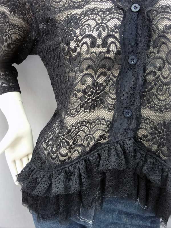 Elegant Floral Lace Sheer Cardigan Blouse Top Black  