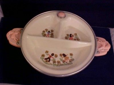 VINTAGE EXCELLO BABY FOOD WARMER DISH CERAMIC GARDEN NR  