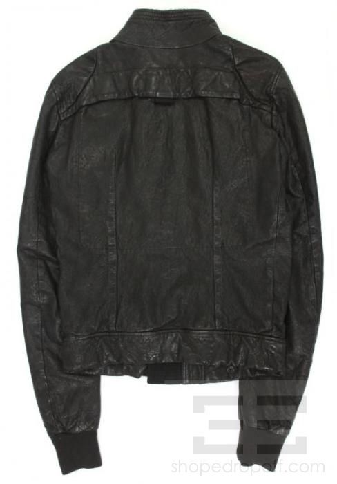 Rick Owens Black Seamed Distressed Leather Mens Motorcycle Jacket 