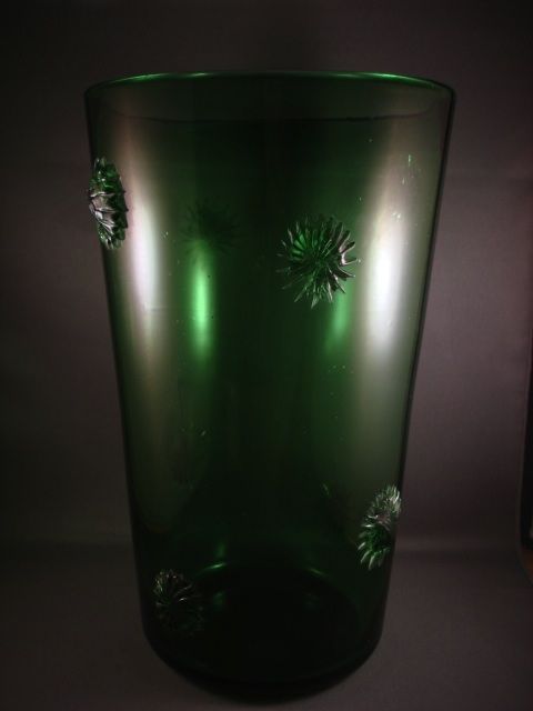 Fabulous HUGE Green Glass Blenko Vase With Starburst Prunts Retro Chic 