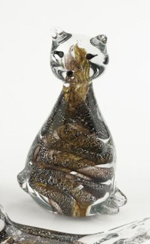 Brown Silver Crystal Glass Sculpture Animal Cat Kitten  