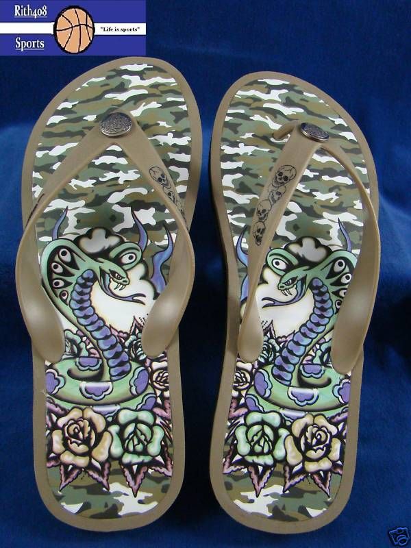 kk ED HARDY FLIP FLOP SANDALS BLACK MILITARY MENS 13  