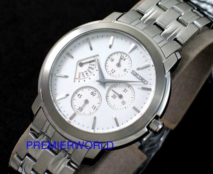 SEIKO MENS RETROGRADE JUMP DAY STEEL WHITE WATCH SRL003  