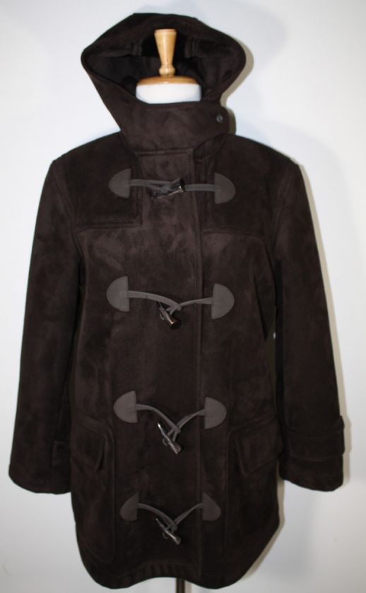 RALPH LAUREN Chocolate Brown Faux Fur Suede Hooded Toggle Coat Jacket 