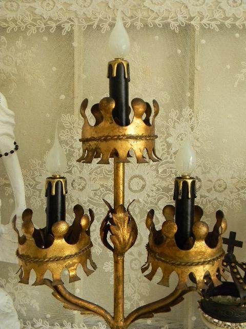   Italian Tole Metal Crown Table Chandelier Lamp~Italy~Gothic Chic