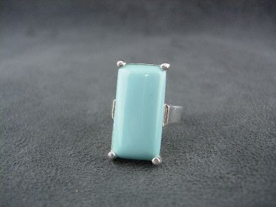 Bold Vintage Size 7 Sterling Ring Turquoise Very Large Rectangular 