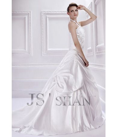 SALE Ivory Satin Applique StraplessTrain Bridal Gown Wedding Dress 