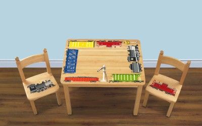 Solid Wood Kids Hand Painted TRAIN Table and Chair Set  