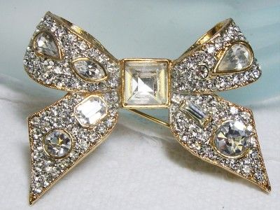 KENNETH JAY LANE KJL Rhinestone Encrusted Bow Shape Pin Brooch 2 1/4 