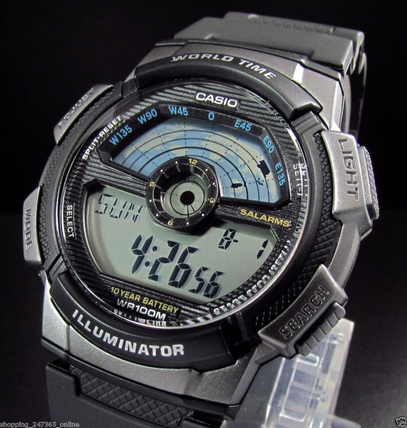 AE 1100 LED Alarm World Time 10 Yr Battery Digital Watch by Casio F1 