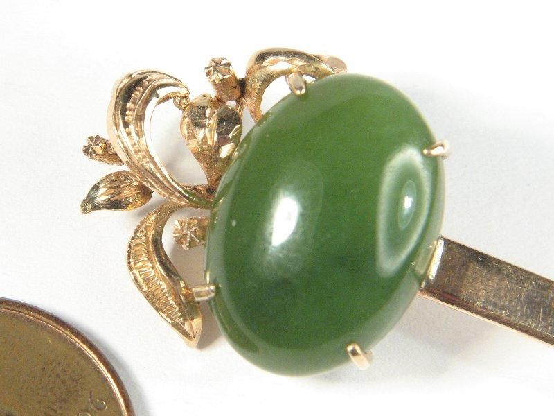 ANTIQUE 9KOLD NEPHRITE / NEW ZEALAND JADE PIN BROOCH c1920  