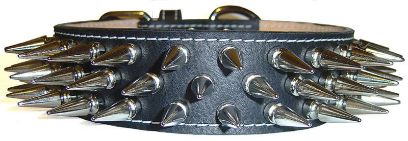 Wide Genuine Leather Dog Collar Large Spikes  