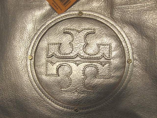 Authentic Tory Burch $425 Metallic Gold Leather Stacked Logo Classic 