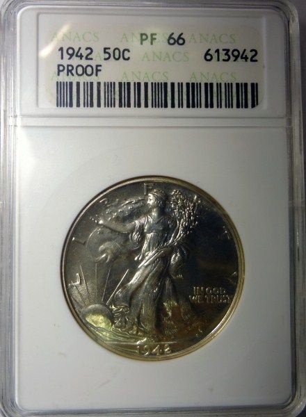 1942 WALKING LIBERTY HALF DOLLAR ANACS PROOF 66 SUPER  