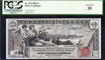 AWESOME Bold & Crisp VF++ 1896 $1 EDUCATIONAL Note PCGS 35 FREE 